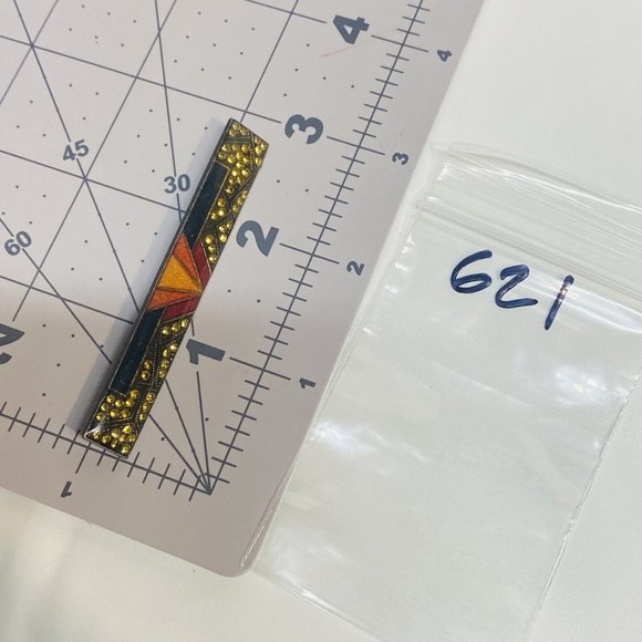 Art Deco Geometric Pin Rhinestone Bar Brooch Rectangle Pierre Bex - Picture 5 of 5